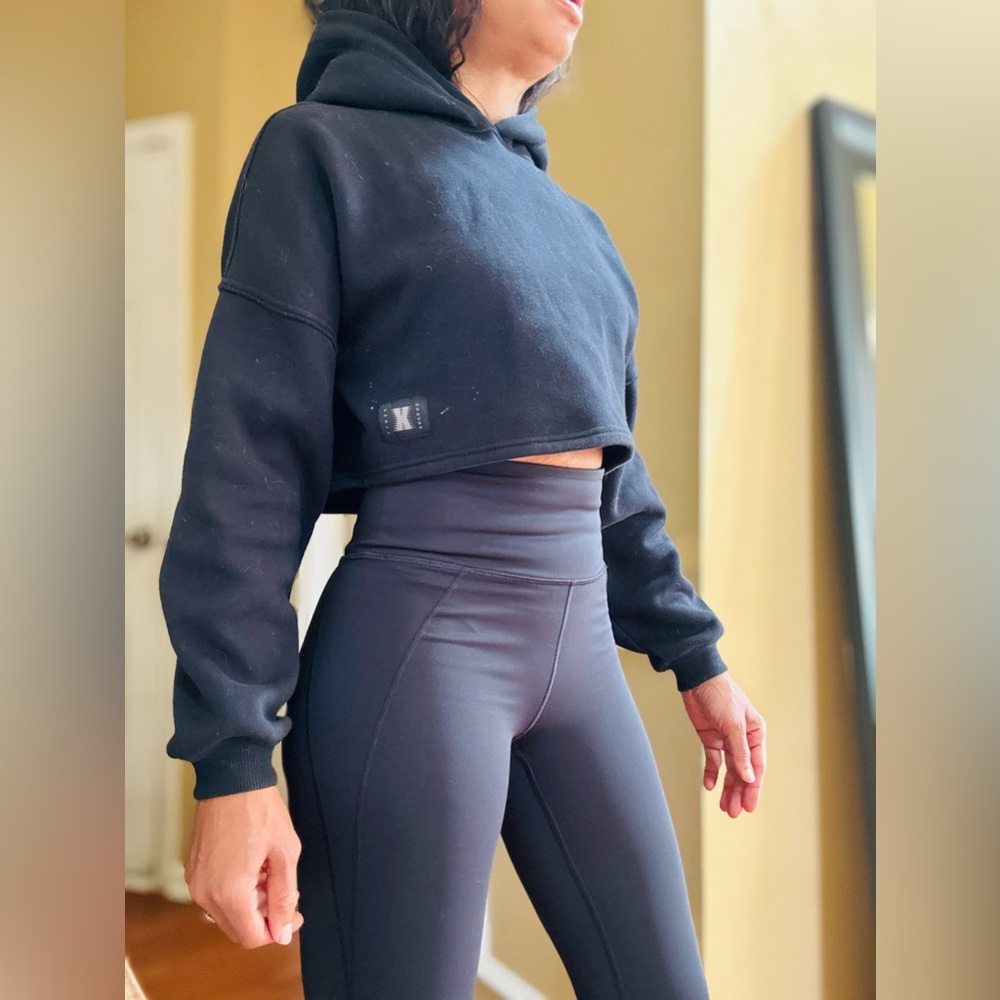 Savage X Fenty Black Caviar Sky-Hi Super High-Waist Legging & Crop Hoodie Set